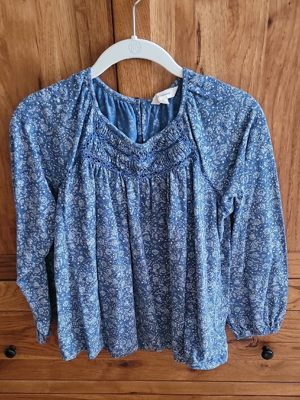 100% Cotton Lucky Brand Navy Blue Floral Smocked Yoke Top